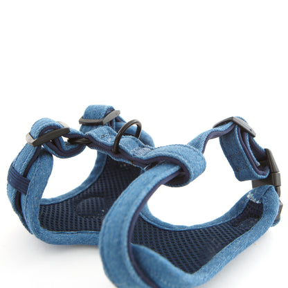 Denim dog harness underside view